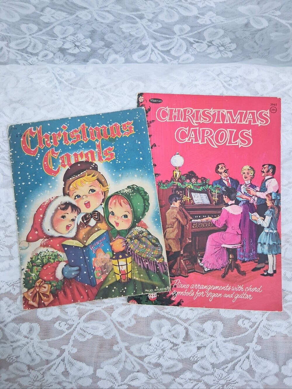 Vintage Whitman Christmas Carols Illustrated Music Books Voice Piano Guitar